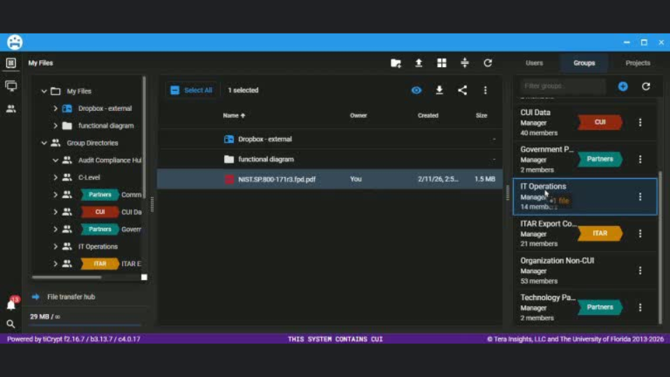 tiCrypt vault storage and sharing interface